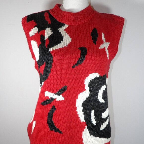 Vintage Jack Winter Women's Large Hand Knit red & black Sweater Vest 80 90 Y2k - Picture 1 of 3
